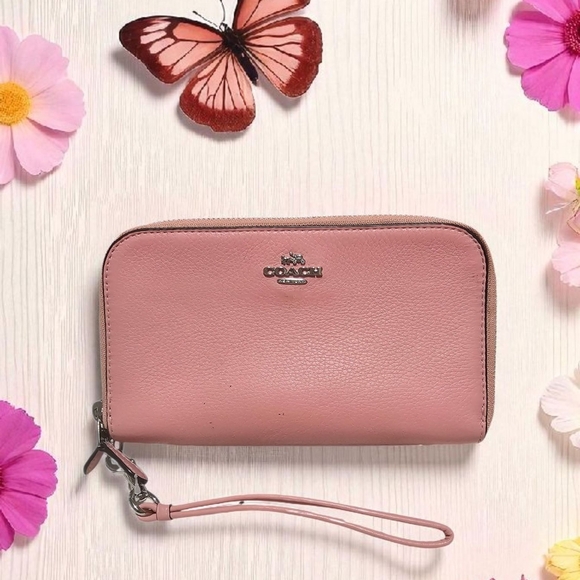 Coach Handbags - COACH Blush Pink Leather Double Zip Around Wristlet